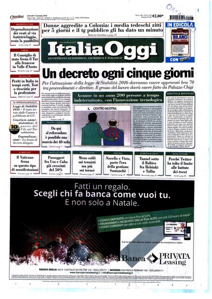 Italia oggi : quotidiano di economia finanza e politica